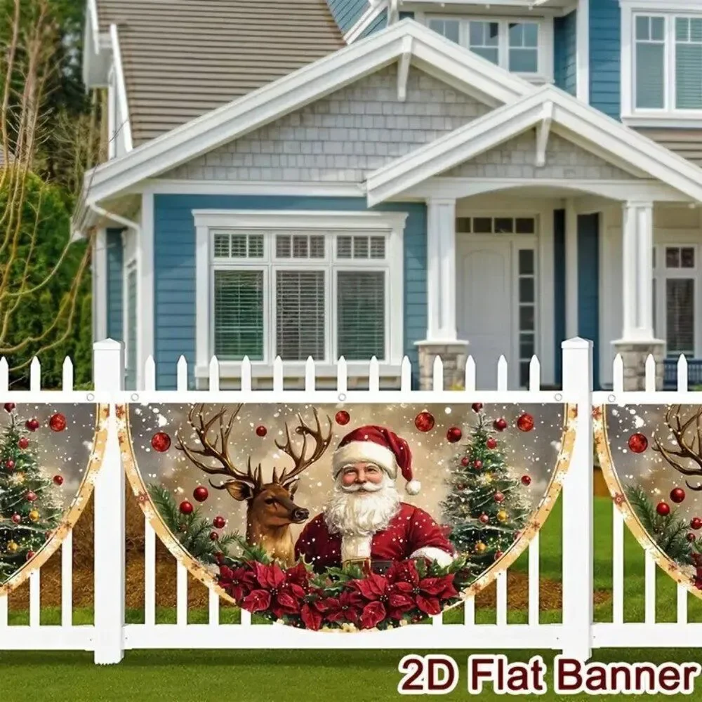 18 x 35 Holiday Wall Banner Festive Christmas Reindeer & Santa - Merry Christmas